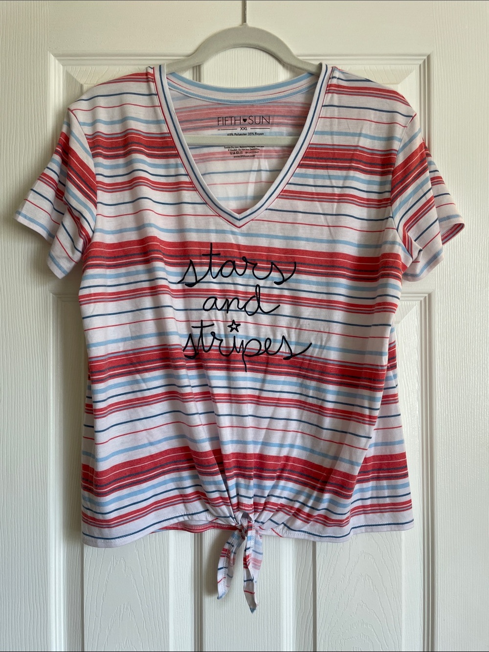 Fifth Sun Red, White & Blue Striped Tie-Front V-Neck Tee